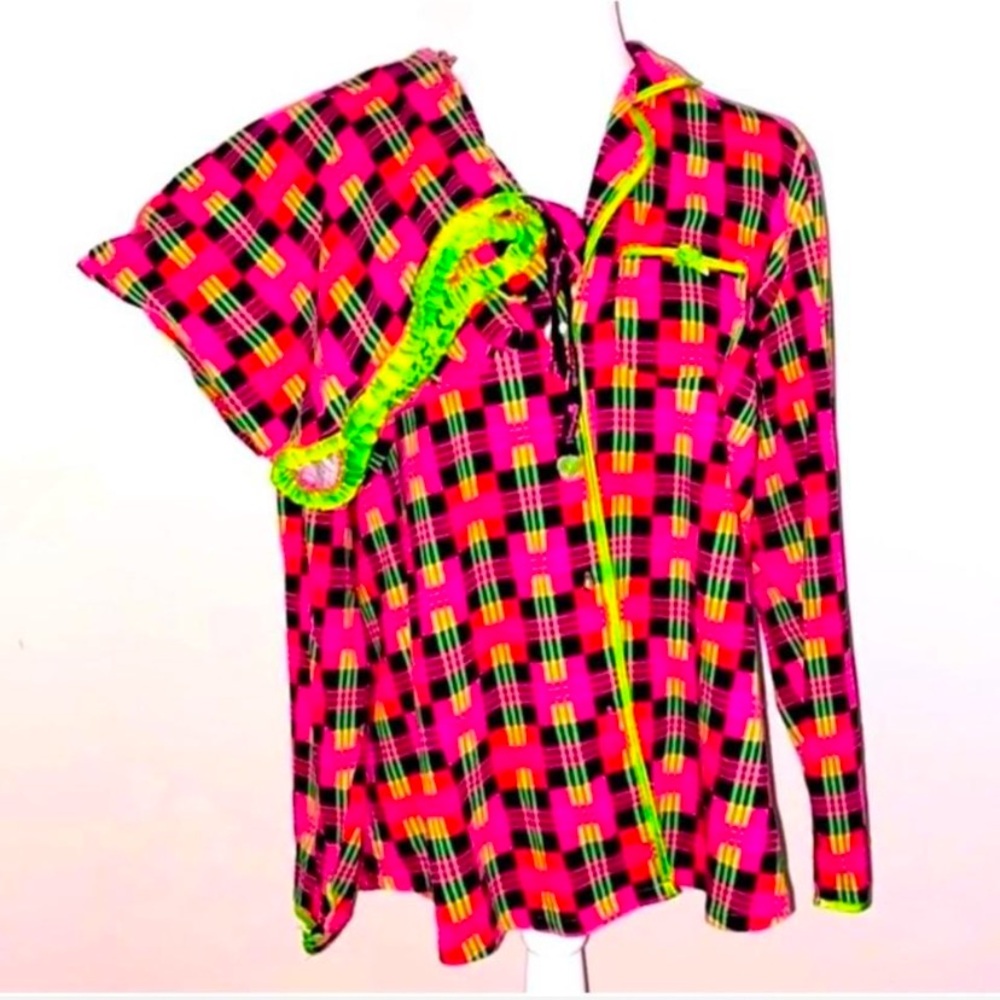 Vintage Y2K Betsey Johnson florescent plaid pajamas XL